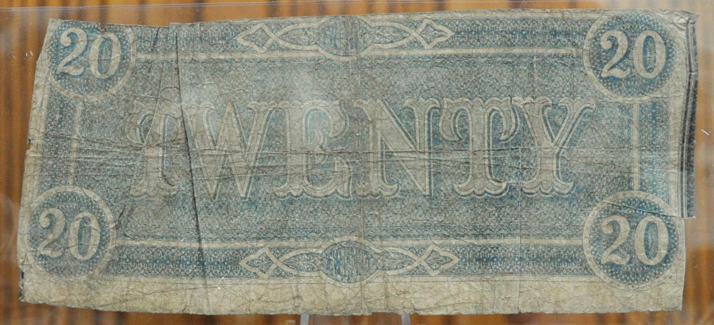 1864 Confederate States of America 20 Dollar Bill - Civil War Issue Banknote - Confederate Twenty Dollar Bill - T-67 / CS-67
