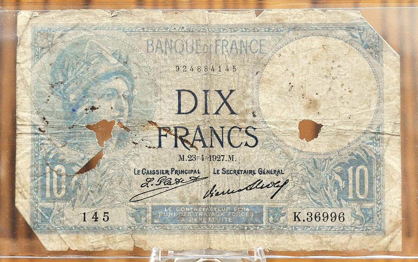 1940 Bank of France 10 Franc Banknote - WWII Era French Bank Note - Minerva Type - French Ten Francs Dix Francs Bank Note 1940 - P#84