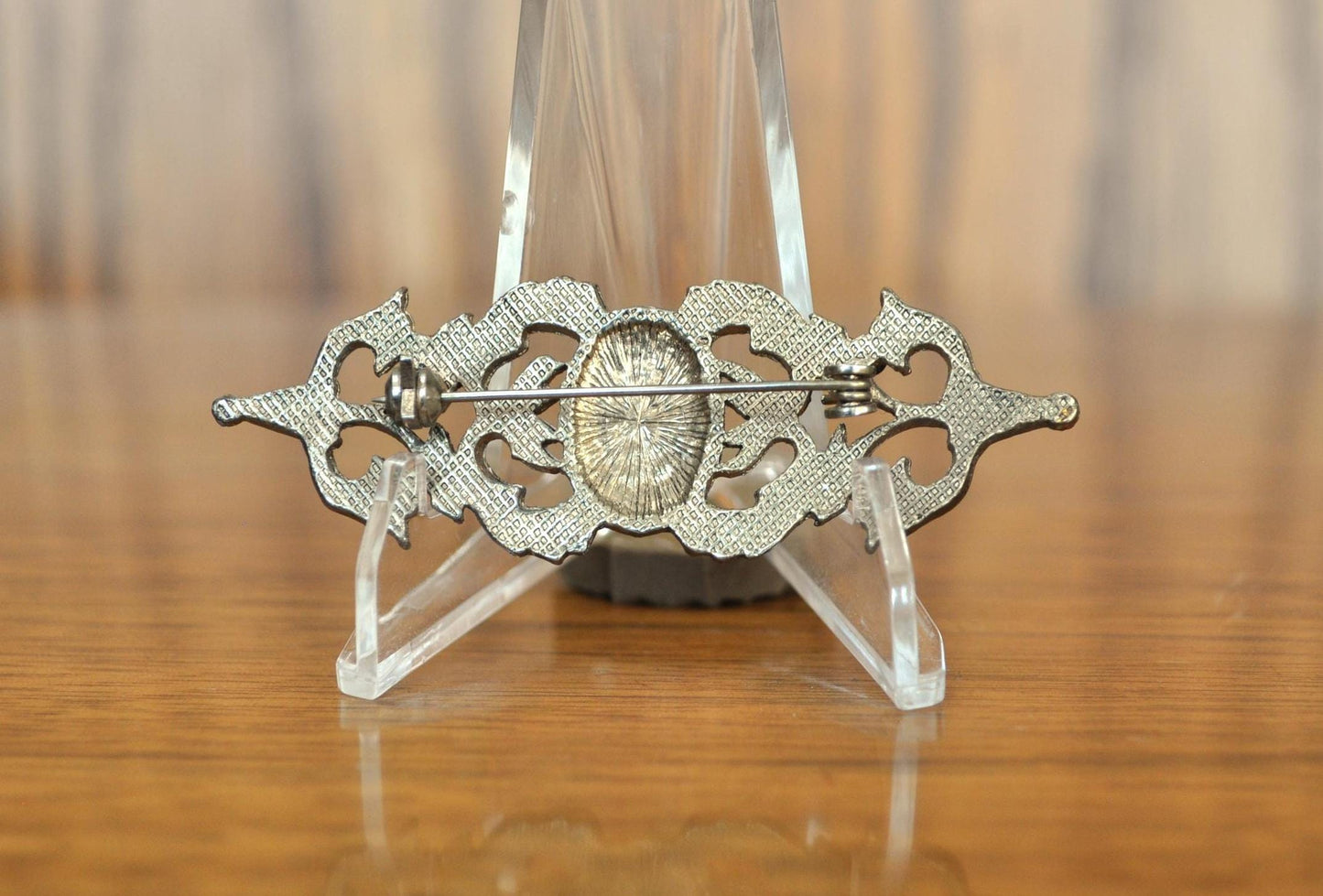 Amazing Black Onyx Open Etched Leafy Swirled Brooch Pin - Black Onyx Gemstone - Onyx Leafy Brooch Pin