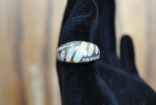 Beautiful 925 Sterling Silver AK and Fiery Opal CZ Statement Ring - Size 6 - Sterling Silver Fiery Opal AK Ring