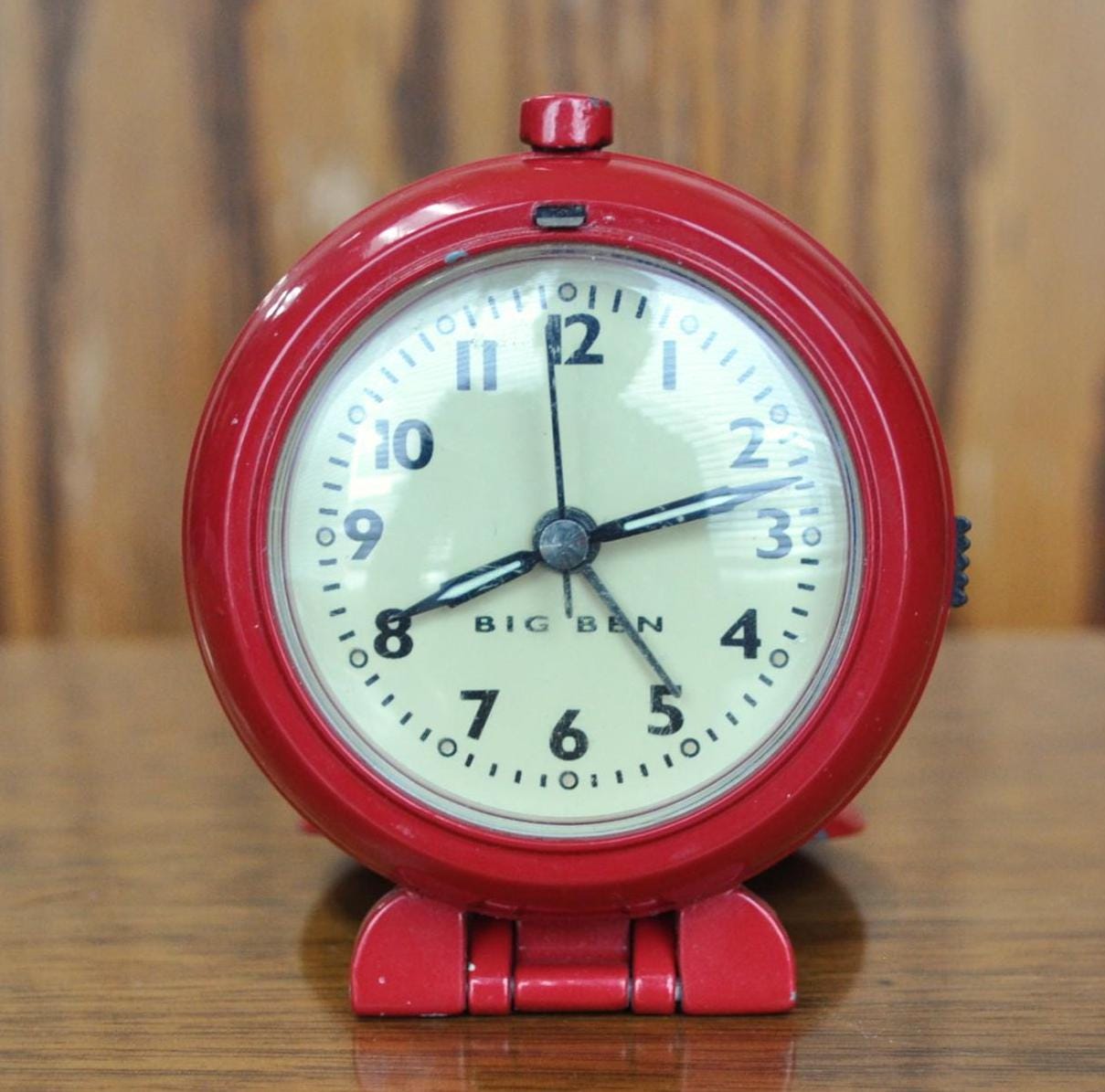 Vintage Big Ben Westclox Red Compact Travel Alarm Clock - Working