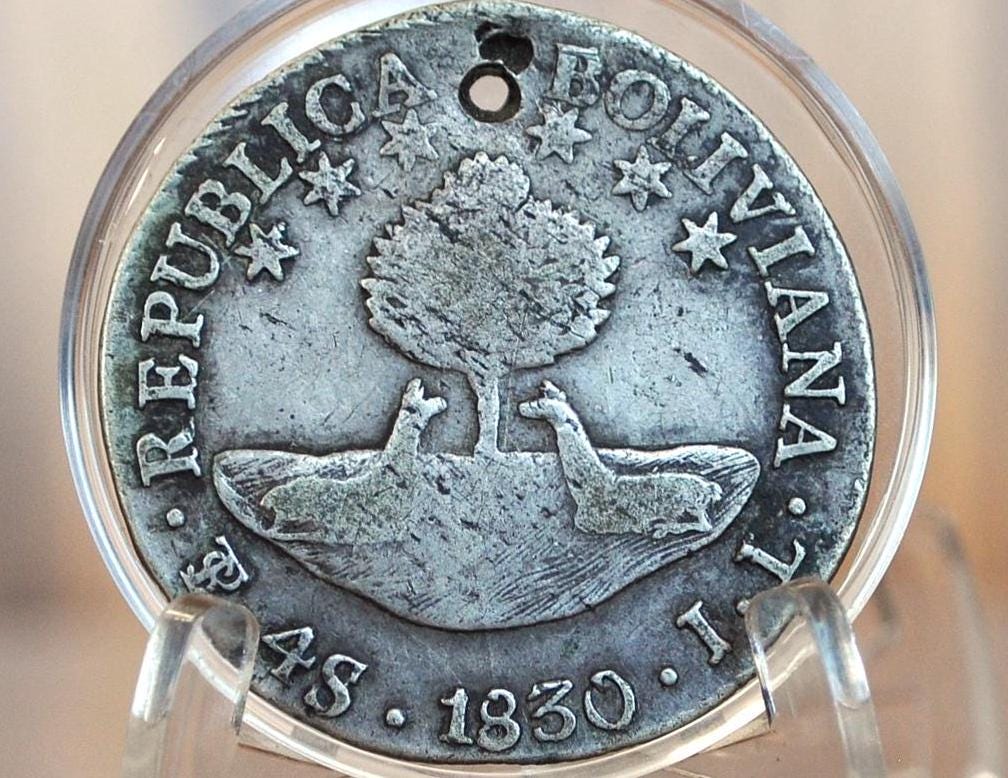 1830 Republic of Bolivia 4 Soles - VF+ - Independent Bolivia Coin - 1830 Coin - Andrés de Santa Cruz y Calahumana - VG DMG -