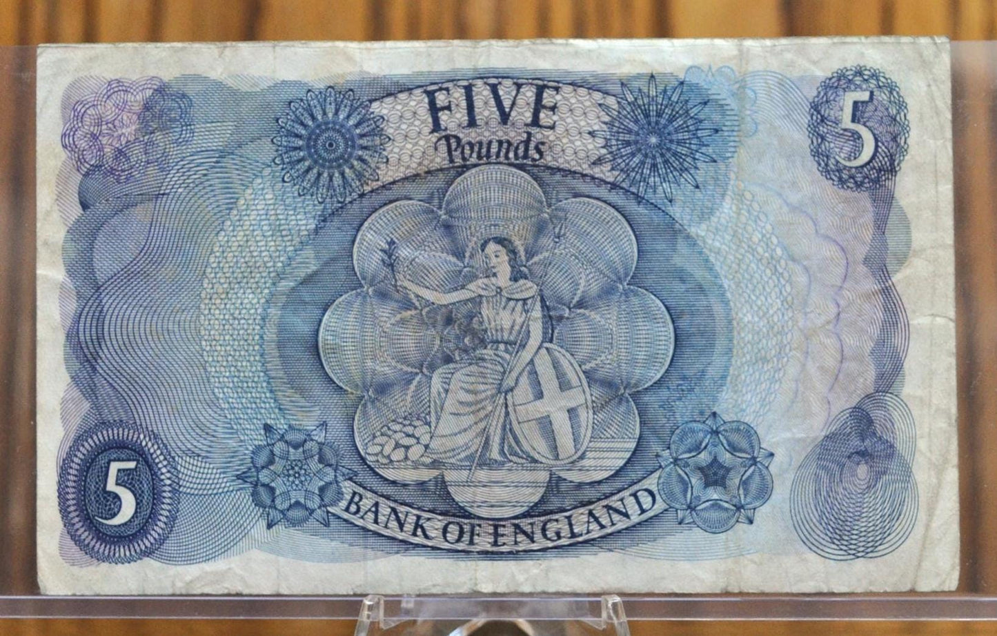 1963-66 Bank of England 5 Pound Note - J. Q. Hollom Signature - Very Fine (VF) - Queen Elizabeth II - 1963 Five Pound British Note - P#375a