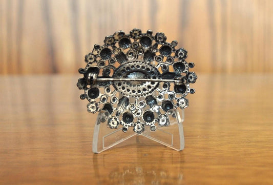 Beautiful Silver Tone Open Work Oval Filigree Pin - Silver Tone Brooch - Oval Filigree Silver Tone Brooch