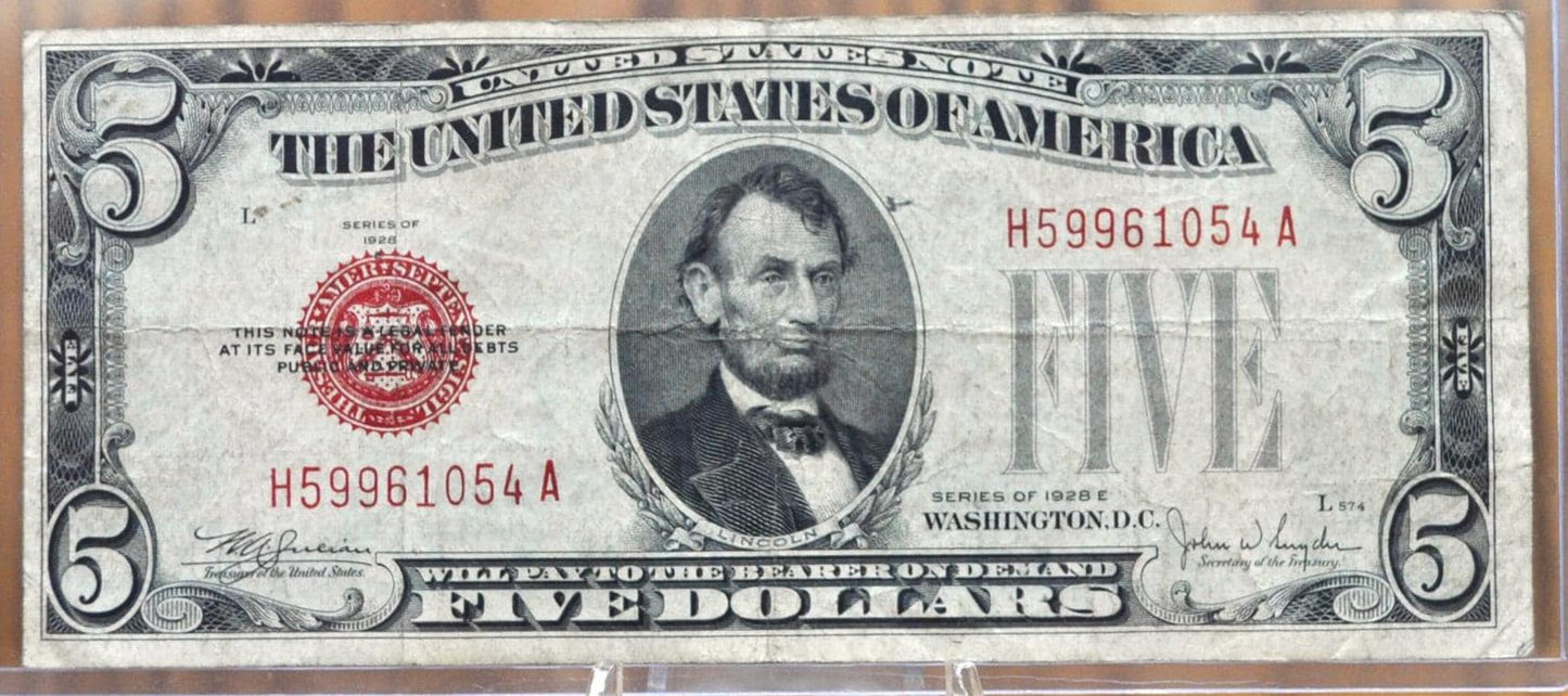 1928 5 Dollar Us Note Red Seal - Choose By Grade / Condition - 1928 Five Dollar Bill Red Seal 1928 Legal Tender Note Fr#1525-Fr1531