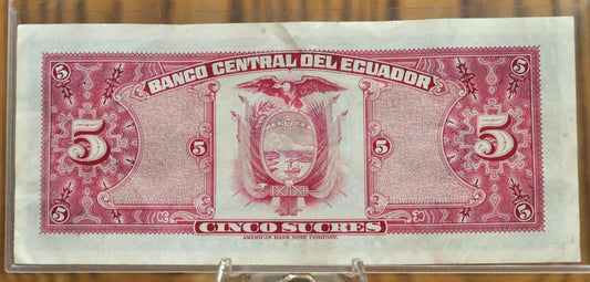 1983 Banco Central Del Ecuador 5 Sucre Note - Uncirculated Grade - Series HX - UNC 1983 Ecuadorian Five Sucres Cinco Sucres Note - P#108b