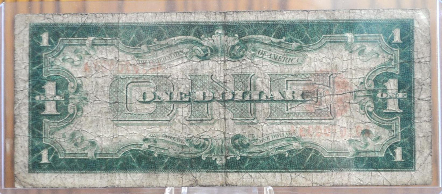 1928 1 Dollar US Note Legal Tender - VG (Very Good) Condition, Stained - 1928 One Dollar Red Seal US Note - Funny Back Note - Fr#1500