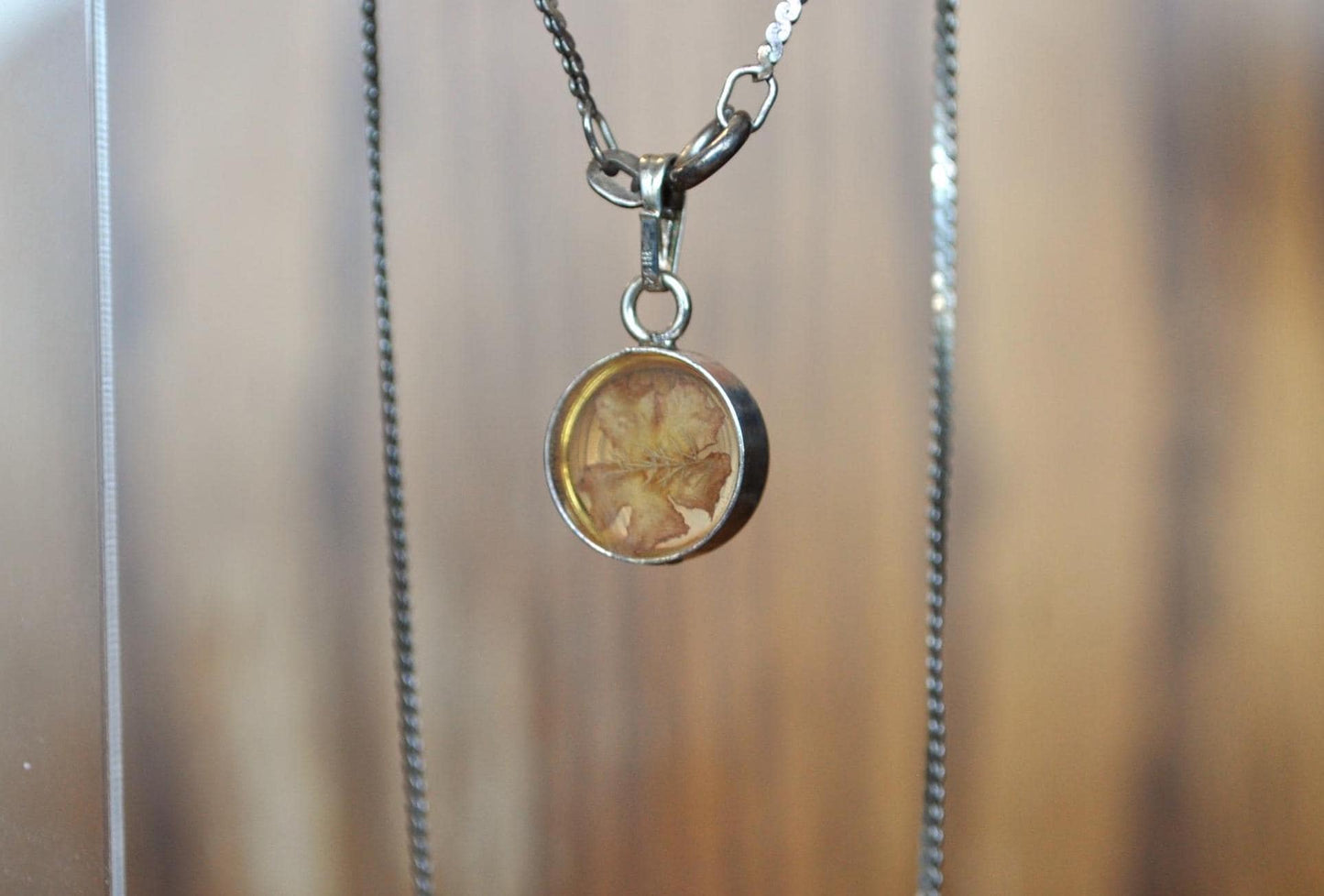Beautiful 925 Sterling Silver Resin Encased Marigold Necklace - Marigold Encased in Resin Necklace - Approximately 18 mm