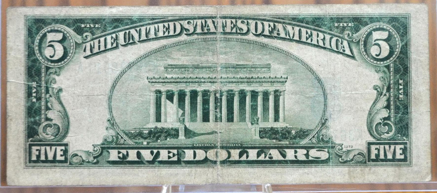 1934-A 5 Dollar North Africa Silver Certificate Yellow Seal - F+ (Fine-Very Fine) Grade, 1934 North Africa Five Dollar Silver Cert Fr#2307