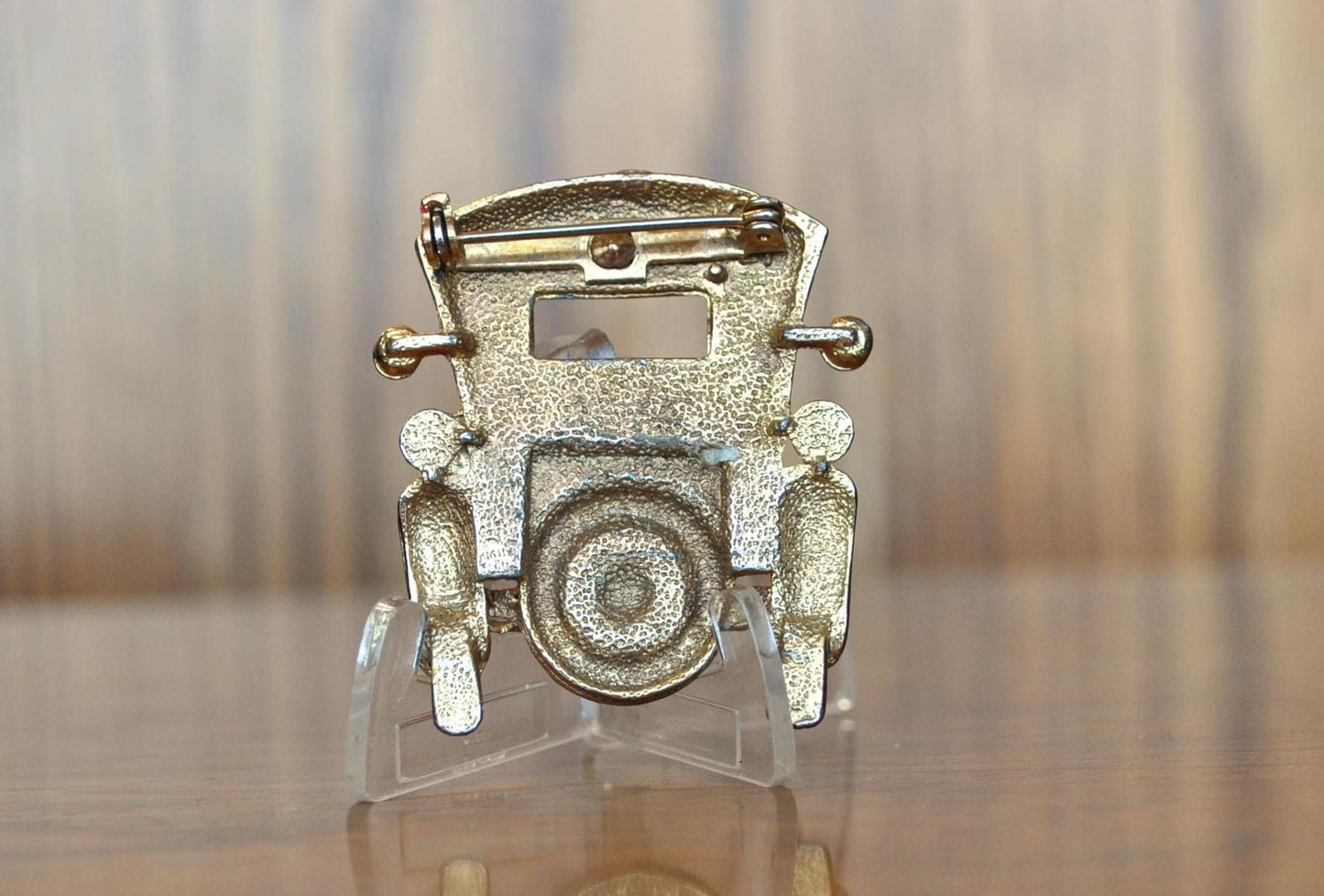 Vintage Red and Gold Tone Enamel Brooch Car Pin - Red and Gold Antique Car Pin - 1920s Car Enamel Pin