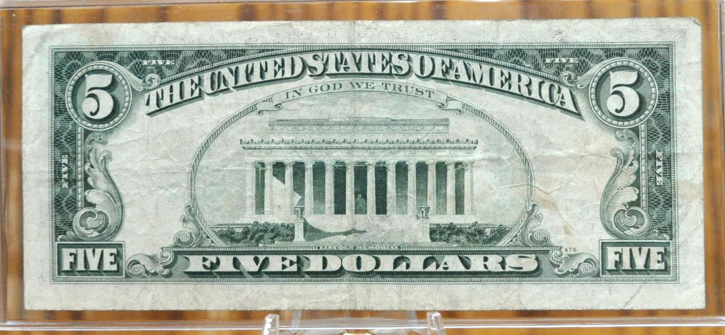 1977-A Federal Reserve 5 Dollar Note - Boston (A) - Fancy Repeater Serial Number - 1977A Five Dollar Note - Lucky 7s Banknote - A77777577A