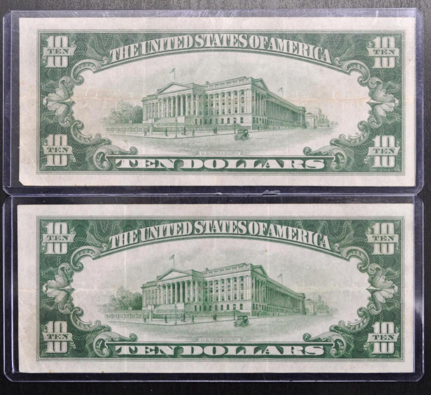 Pair of 1928 10 Dollar Gold Certificate Notes - Consecutive Serial Numbers - Rare 1928 Gold Cert 10 Dollar Consecutive Set of 2 - Fr#2400
