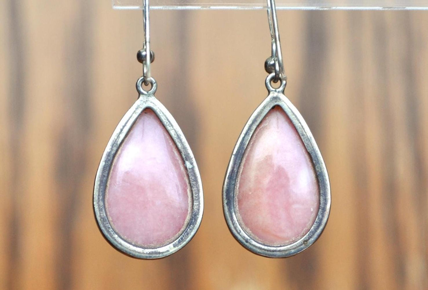 Pretty 925 Sterling Silver Pink Onyx Earrings- Pink Onyx Sterling Silver Earrings - Beautiful Pink Opal Earrings
