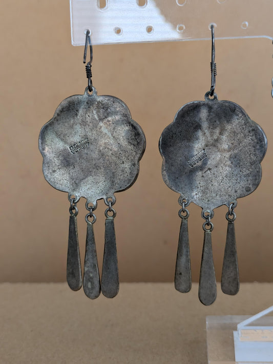 Vintage Mexican Alpaca Silver Mother of Pearl Earrings - Mexican Alpaca Silver - Beautiful Mother of Pearl Dangle Earrings