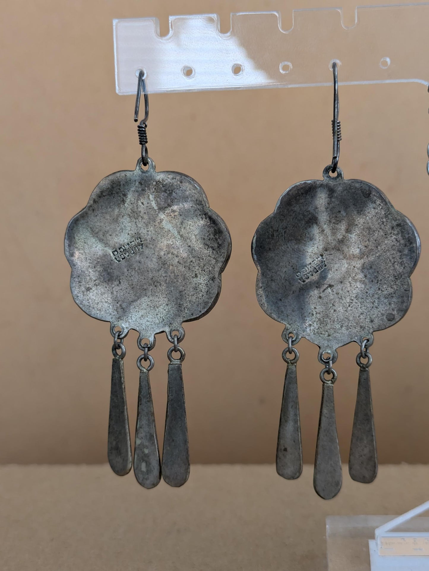 Vintage Mexican Alpaca Silver Mother of Pearl Earrings - Mexican Alpaca Silver - Beautiful Mother of Pearl Dangle Earrings