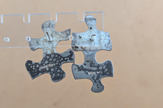 Intricate Sterling Silver Puzzle Piece Earrings - Unique Puzzle Piece Earrings - Missing Earring Backs