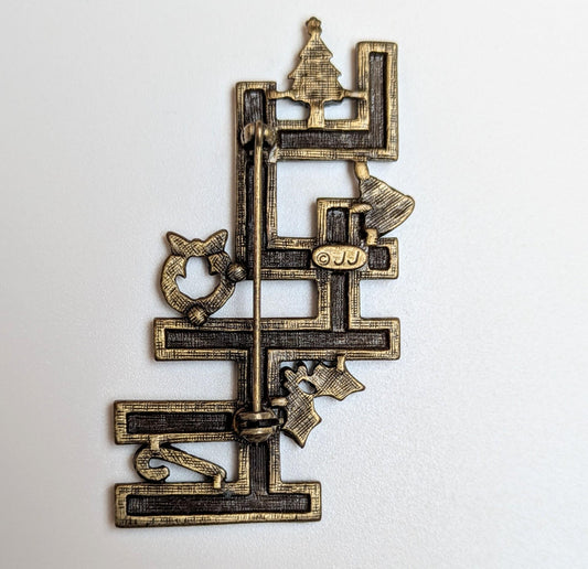 Very Rare JJ Jonette Christmas Crossword Puzzle Pin - JJ Jewelry - Christmas/Holiday Brooches and Pins