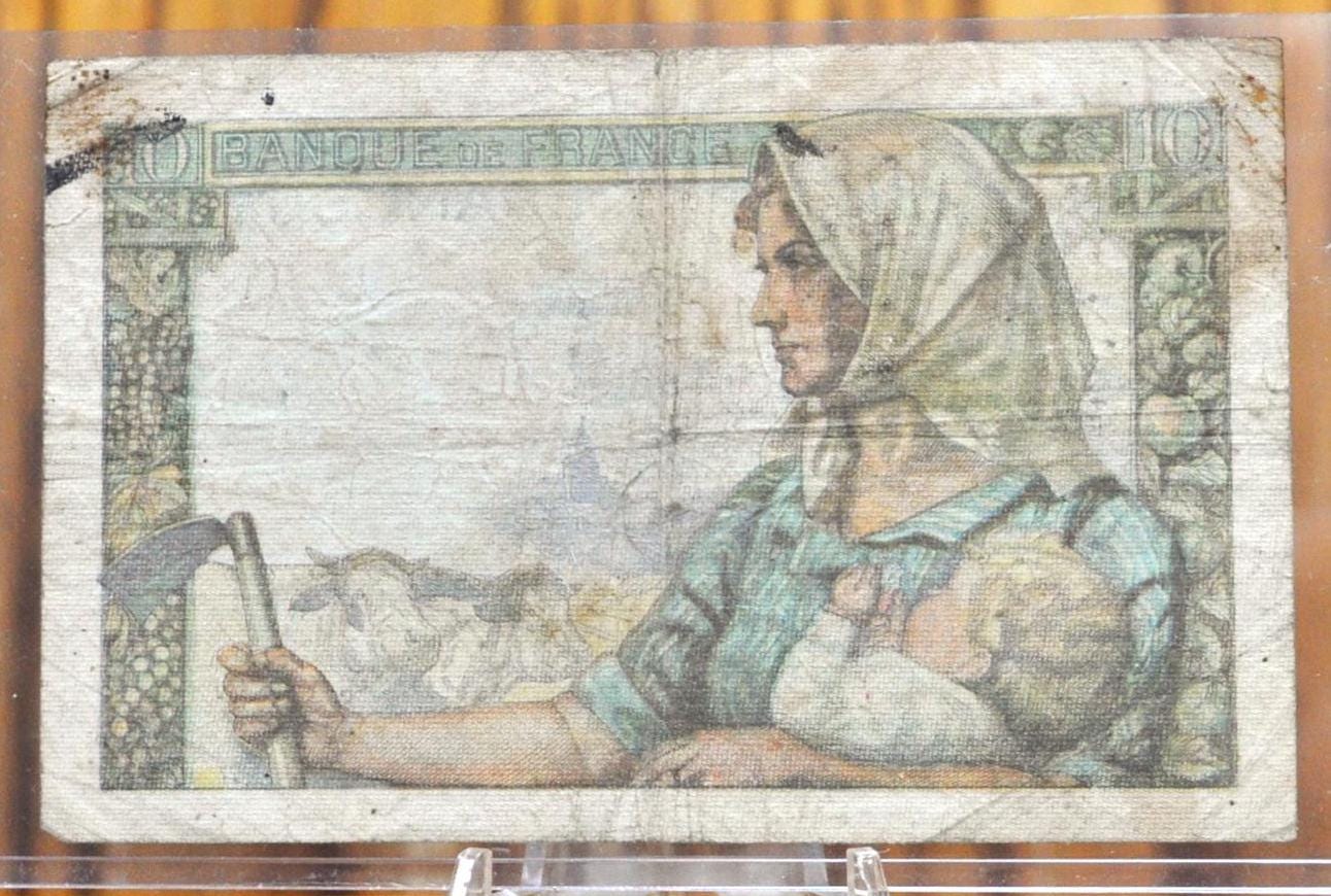 1943 Bank of France 10 Franc Note - Miner Type, 25=3=1943 - Banque de France Dix Francs Note - 1943 French Ten Francs WW2 Note - P#99c