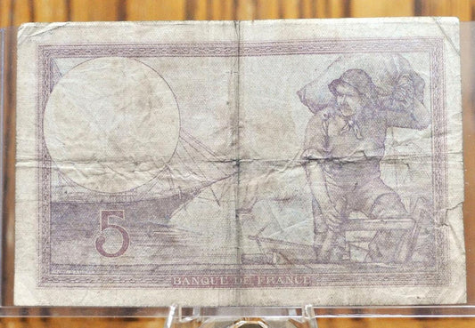 1933 Bank of France 5 Franc Banknote - Violet Type 1917 Issue - 13=4=1933 - 1933 French Cinq Francs Five Francs Note - P#72e