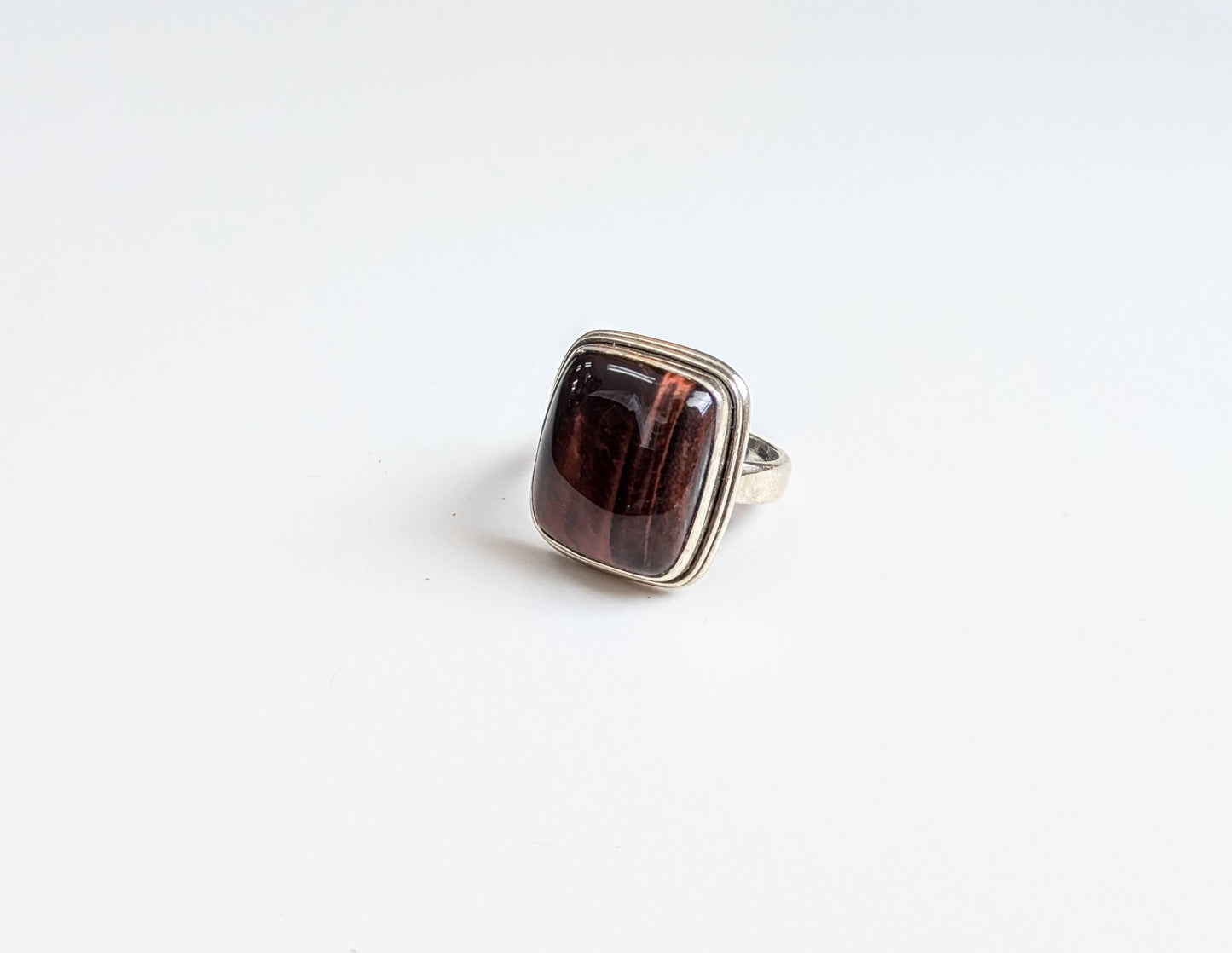 Dynamic Sterling Silver Tiger's Eye Square Ring - Size 9 - 925 Tiger's Eye Square Ring