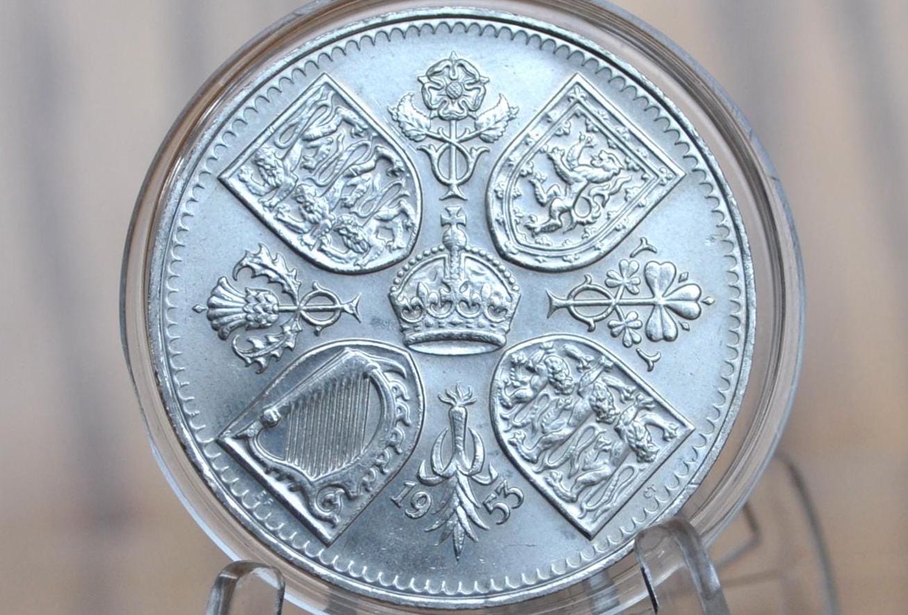 1953 5 Shillings Coronation of Queen Elizabeth II Commemorative Crown - Choice Uncirculated, Five Shillings 1953 - Great Design