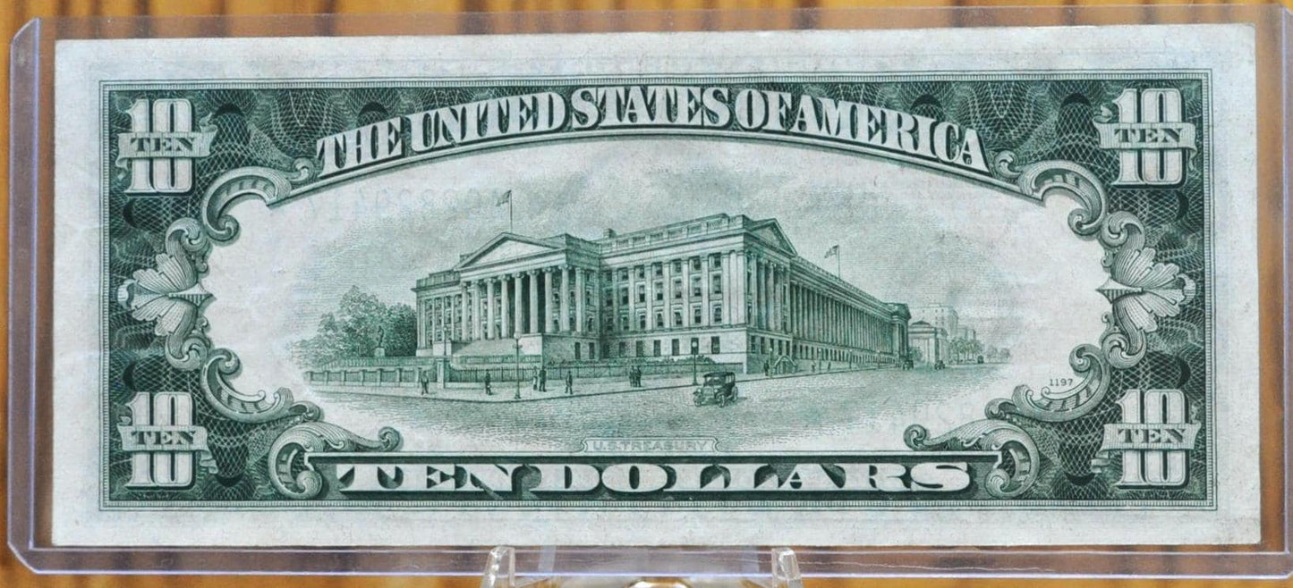 1934-D Federal Reserve 10 Dollar STAR Note - Choice AU (about unc.) - Boston (A) Issue - 1934D Green Seal Ten Dollar Star Note - Fr#2009-A*