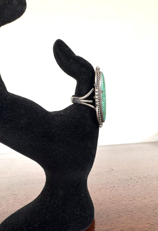 Vintage 925 Sterling Silver Navajo Turquoise Skinny Oval Ring - Size 6 - Navajo Turquoise Sterling Silver Ring