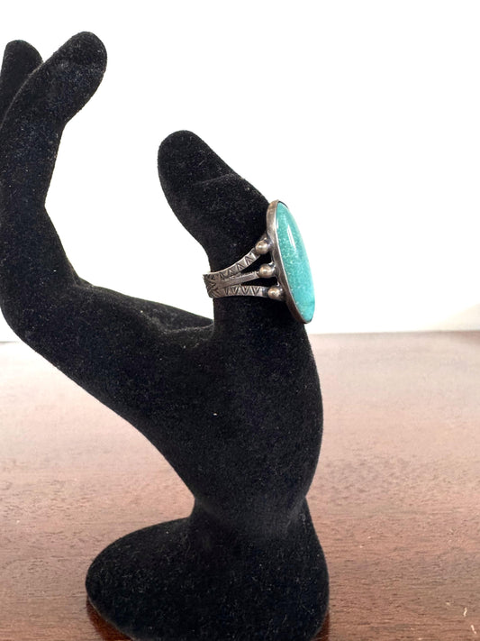 Illuminating 925 Sterling Silver Turquoise Smaller Skinny Oval Ring - Size 6 - Turquoise Sterling Silver Ring - Smaller Turquoise Ring