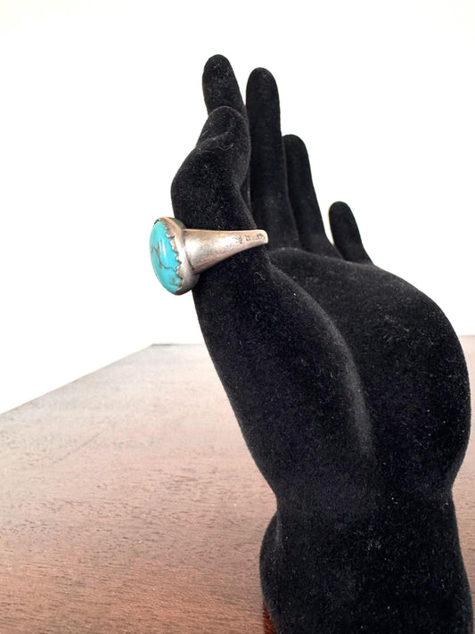 Unique 925 Sterling Silver Turquoise Egg Shaped Ring - Size 7 - Sterling Silver Turquoise Egg Ring - Egg Shaped Turquoise Ring