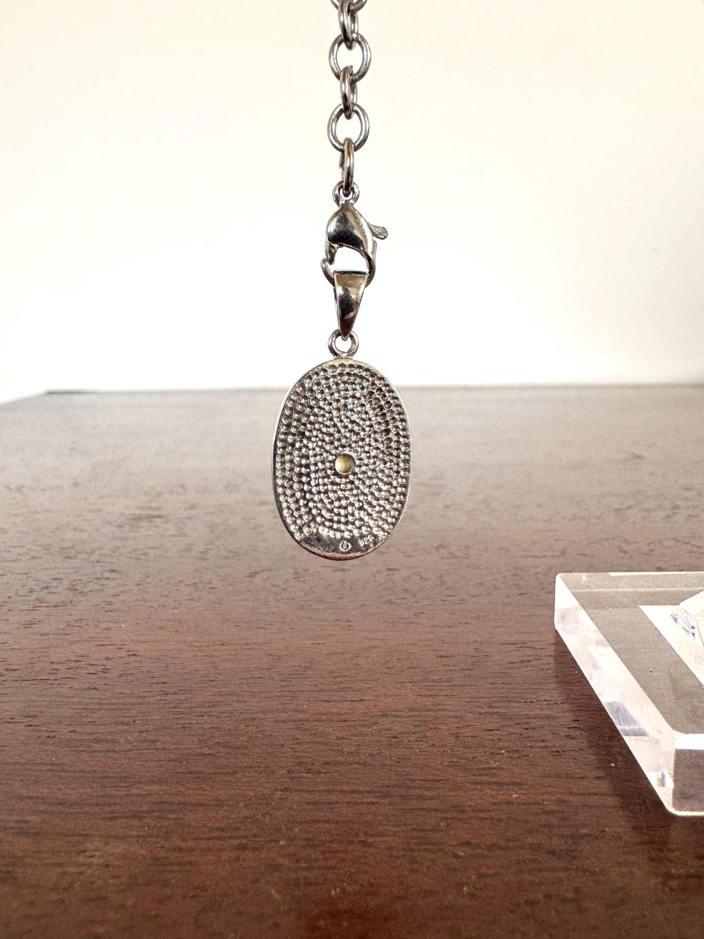 Detailed Sterling Silver Oval White Stone Charm - 925 Oval White Stone Charm - Oval White Jewelry