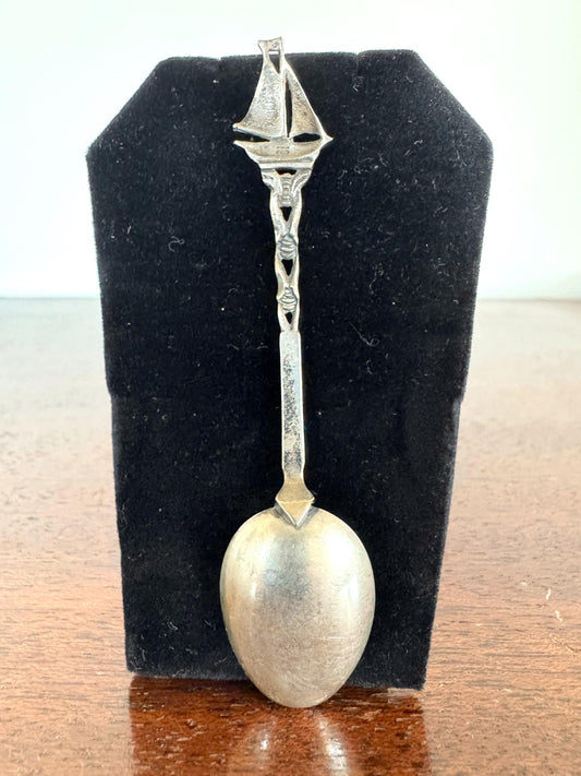 Antique Sterling Silver Sailboat and Island Spoon - Sterling Silver Commemorative Spoon - Silver Decorative Spoon