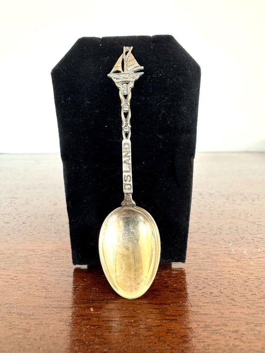 Antique Sterling Silver Sailboat and Island Spoon - Sterling Silver Commemorative Spoon - Silver Decorative Spoon