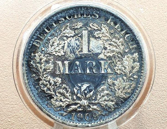 1909 German 1 Mark, A Mint Mark - AU (About Uncirculated), Lustrous - German Empire Silver One Mark 1909, Great Details