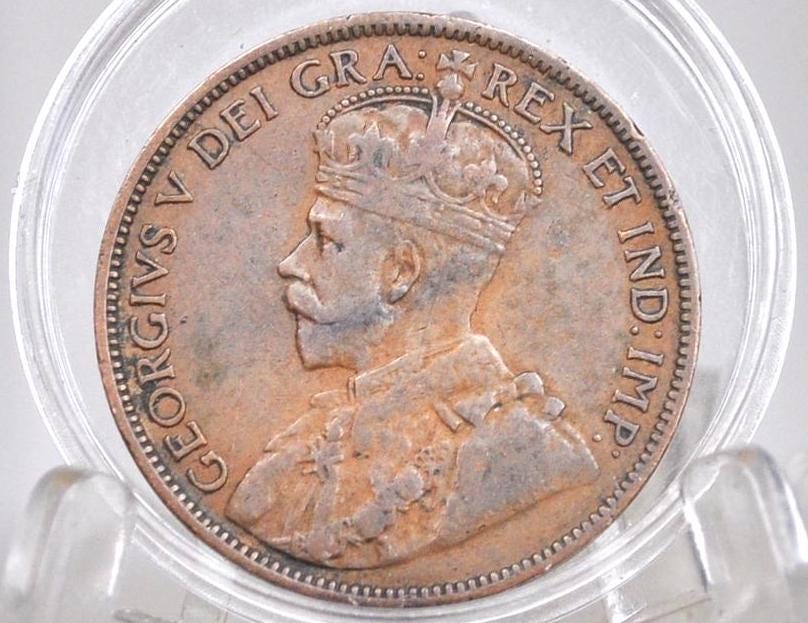 1920 Newfoundland One Cent - AU (About Uncirculated) Condition - King George V - One Cent Newfoundland 1920 Large Cent -