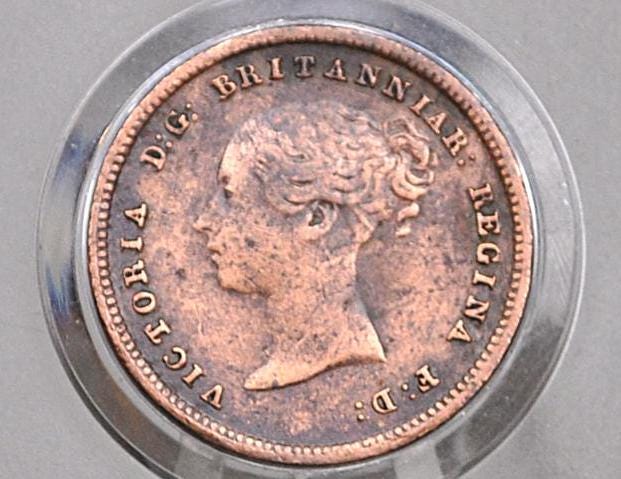 1844 UK Half Farthing Great Britain 1844 - XF+ Grade / Condition - Queen Victoria - British 1/2 Penny From 1844, Scarce Coin