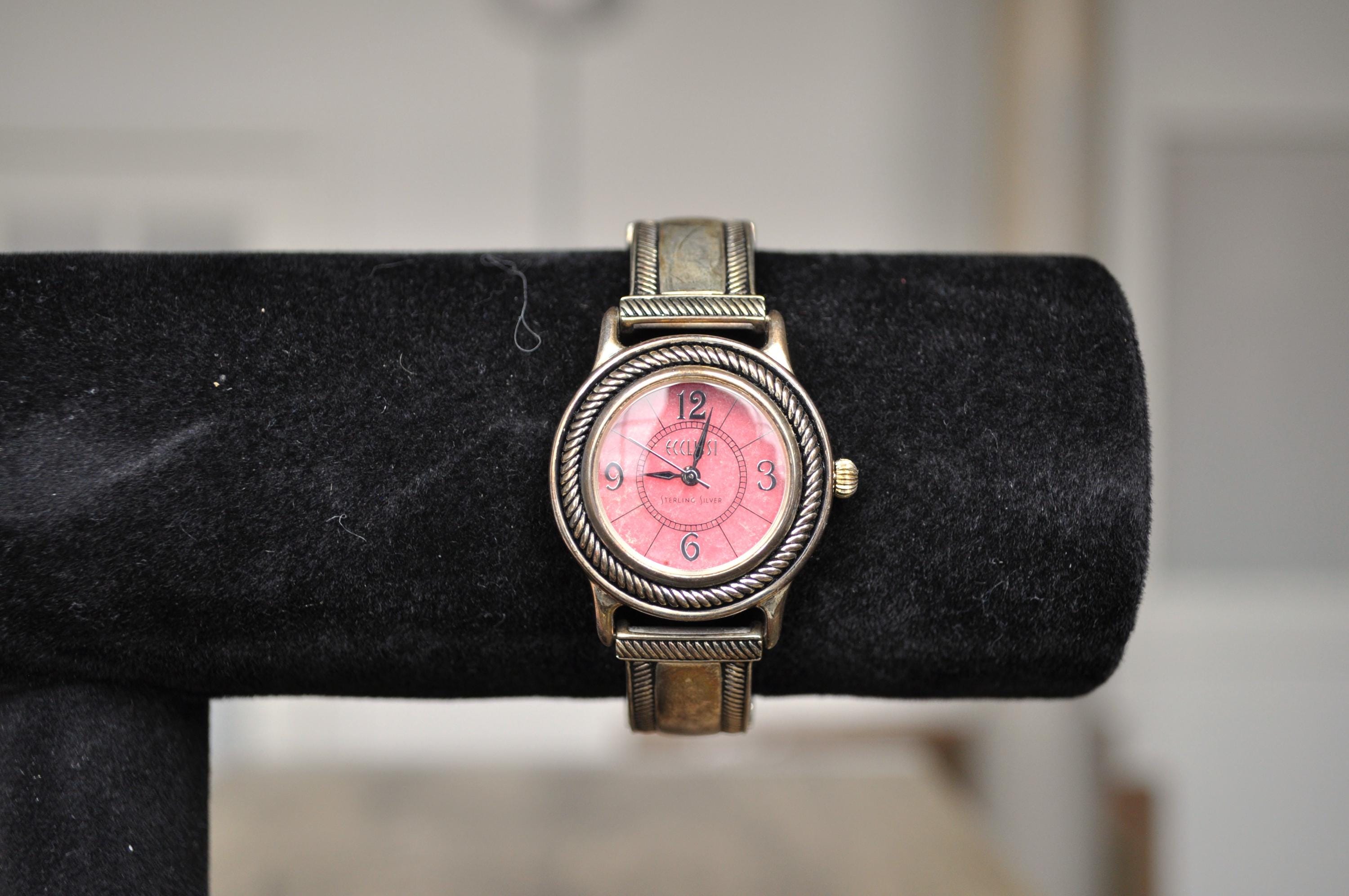 Ecclissi sterling silver pink leather watch NEW BATTERY Ecclissi Leather Sterling Silver Case Wristwatches | eBay main image 2