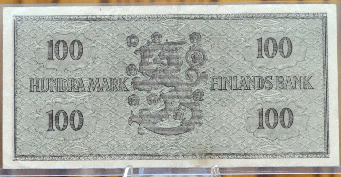 1955 Finland 100 Markka Bank Note - Wheat Bundle Issue - 1955 Finland One Hundred Markka Paper Note - P#91a