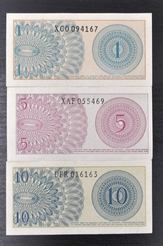 Set of 3 1964 Bank Indonesia Sen Set - 1, 5, and 10 Sen - Uncirculated Full Set - 1964 Indonesian Sen Fractional Note Set