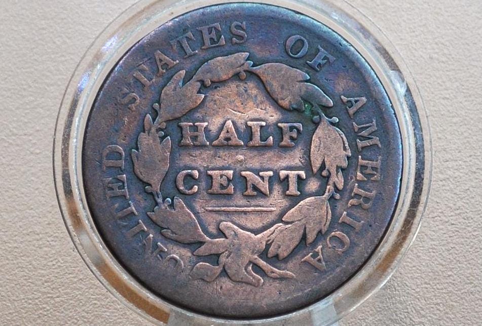 1828 Half Cent - G (Good) Condition / Grade - Classic Head Half Cent - 1828 Classic Head Cent - 1828 Half Penny - 1828 13 Stars