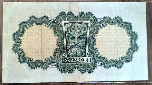 RARE 1943 Central Bank of Ireland 1 Pound Note - WWII War Code "G" - Lady Lavery Type - 1943 Irish War Code G One Pound Punt Note - P#2