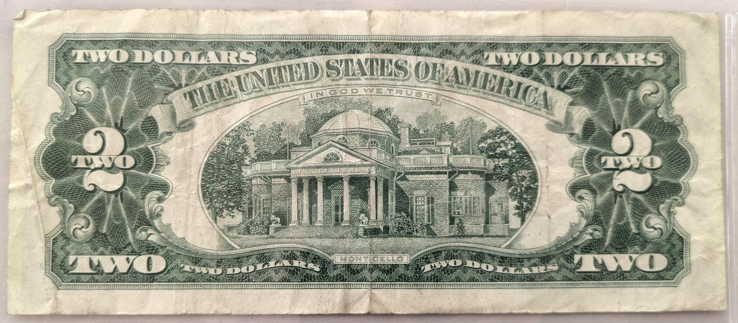 1963 STAR NOTE Red Seal 2 Dollar Note - VF (Very Fine) Grade - LOW Serial Number, 6 Digits - 1963 Two Dollar U.S. Star Note - Fr#1513*