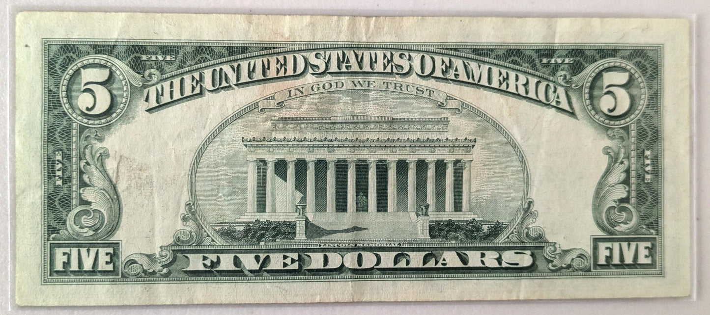 1963 Red Seal 5 Dollar Star Note - AU Grade - Low Serial Numbers - Choice of Serial - 1963 Five Dollar US Legal Star Note - Fr#1536*