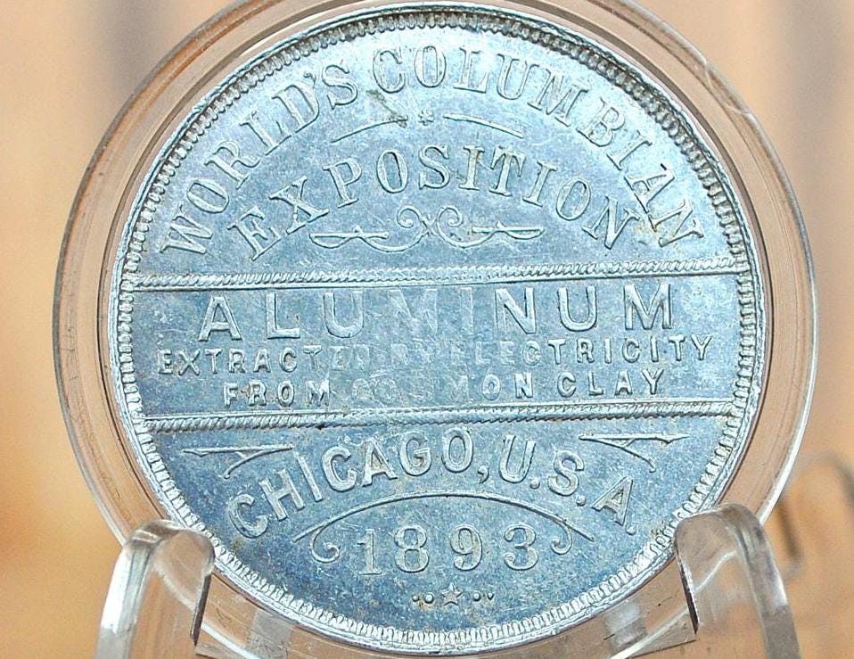 1893 Aluminum Chicago World's Columbian Exposition Token - Great Condition, Very Rare -