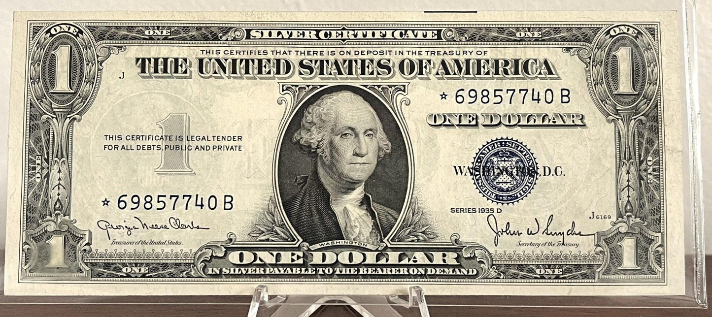 1935 D Star Note Silver Certificate Narrow - Choice of Grade - D Series Silver Cert 1935* Star Note - High Grade Fr#1613N*