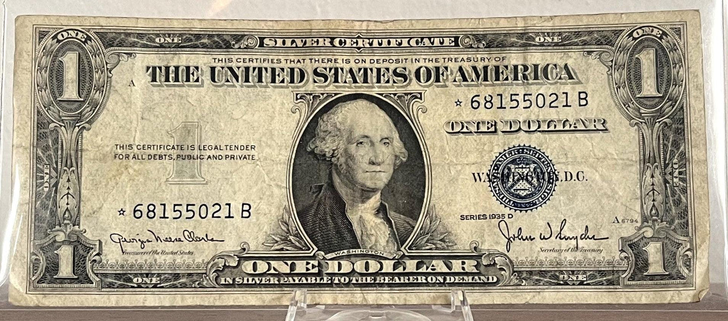1935 D Star Note Silver Certificate Narrow - Choice of Grade - D Series Silver Cert 1935* Star Note - High Grade Fr#1613N*