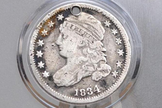 Genuine Antique Love Token, "M" - Made From an 1834 Silver Dime - Beautiful Scroll Work, 1800s Silver Love Token Simple Letter M