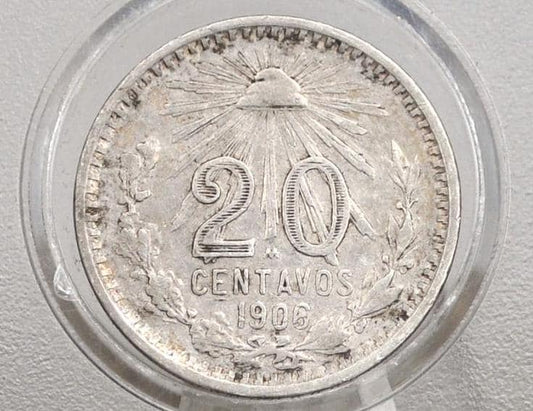 1906 20 Centavos Mexico Silver - VF (Very Fine) Grade/Condition - Mexican 20 Centavos 1906 Silver, Great Coin!
