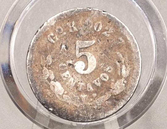 1891 Silver Centavos 5 Mexico - Great Condition - Mexican Five Centavos 1891 Old Coin - Republic Mexicana 1891