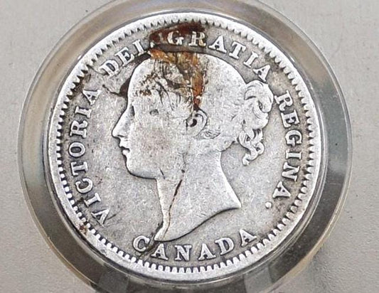 1899 Canadian Silver 10 Cent Coin - F (Fine) Grade - Queen Victoria Canada Ten Cent Sterling Silver 1899 Small 99