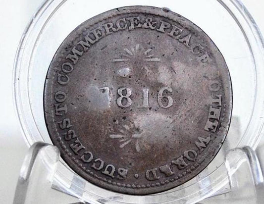 1816 Half Penny Isaac Brock Token Canada- 1/2 Penny Token Canada 1816 - Cherub Design - VG Details, Dented -